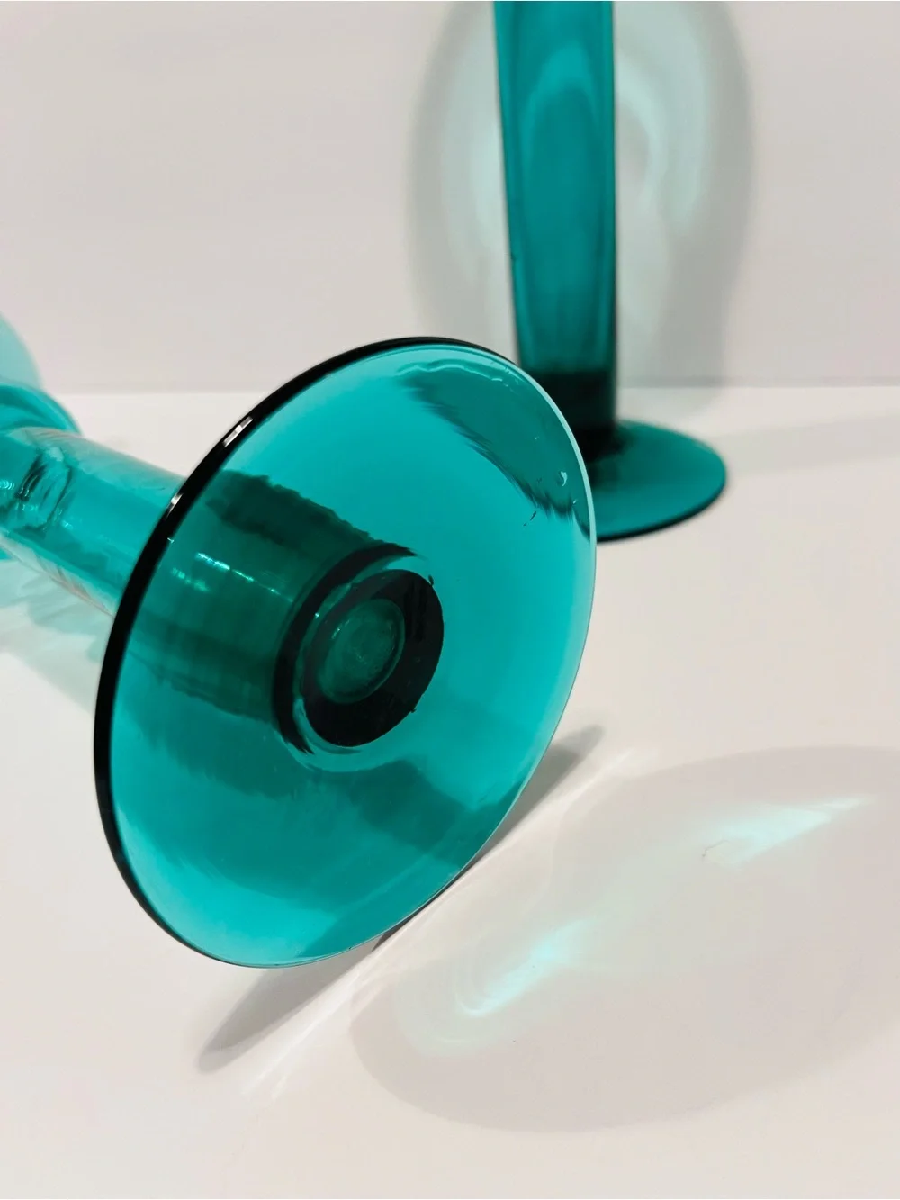 Vintage Emerald Green Handblown Glass Set of 2 Candle Holders 11”